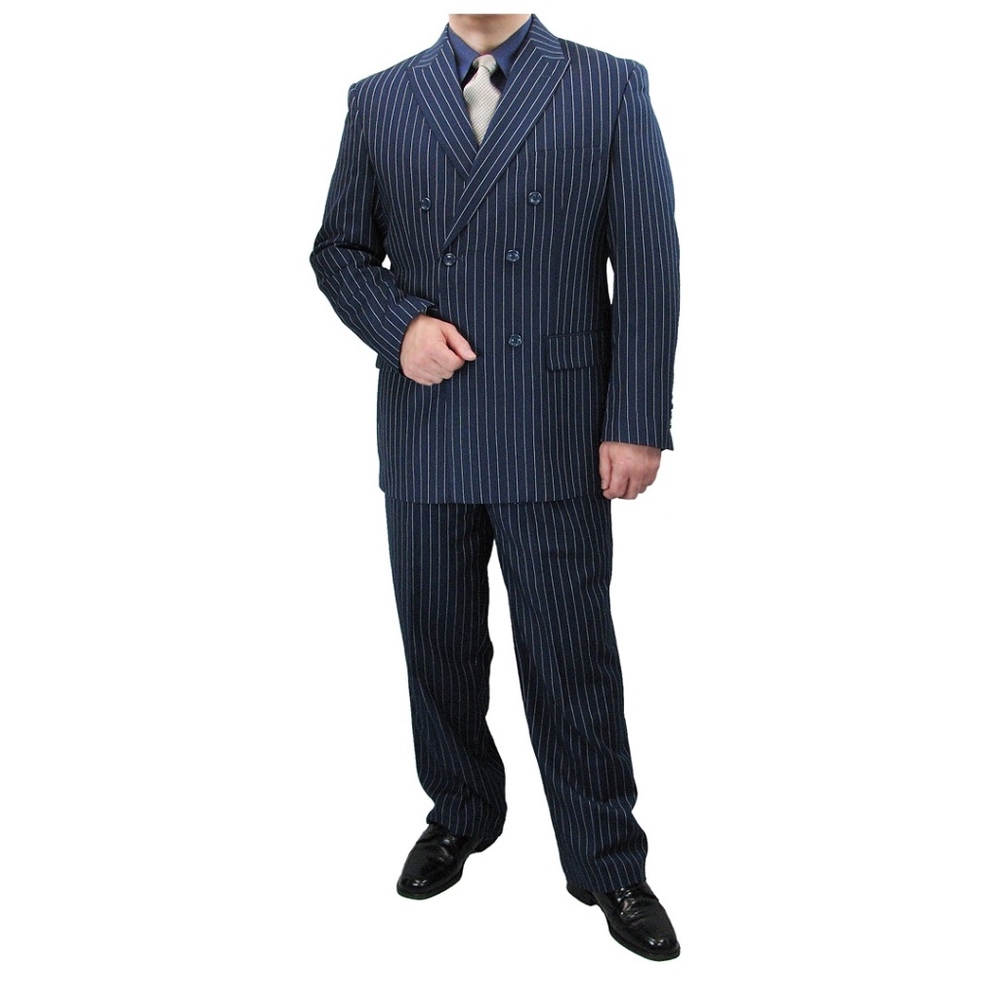 Classic Blue Pinstripe Suit with Notch Lapels